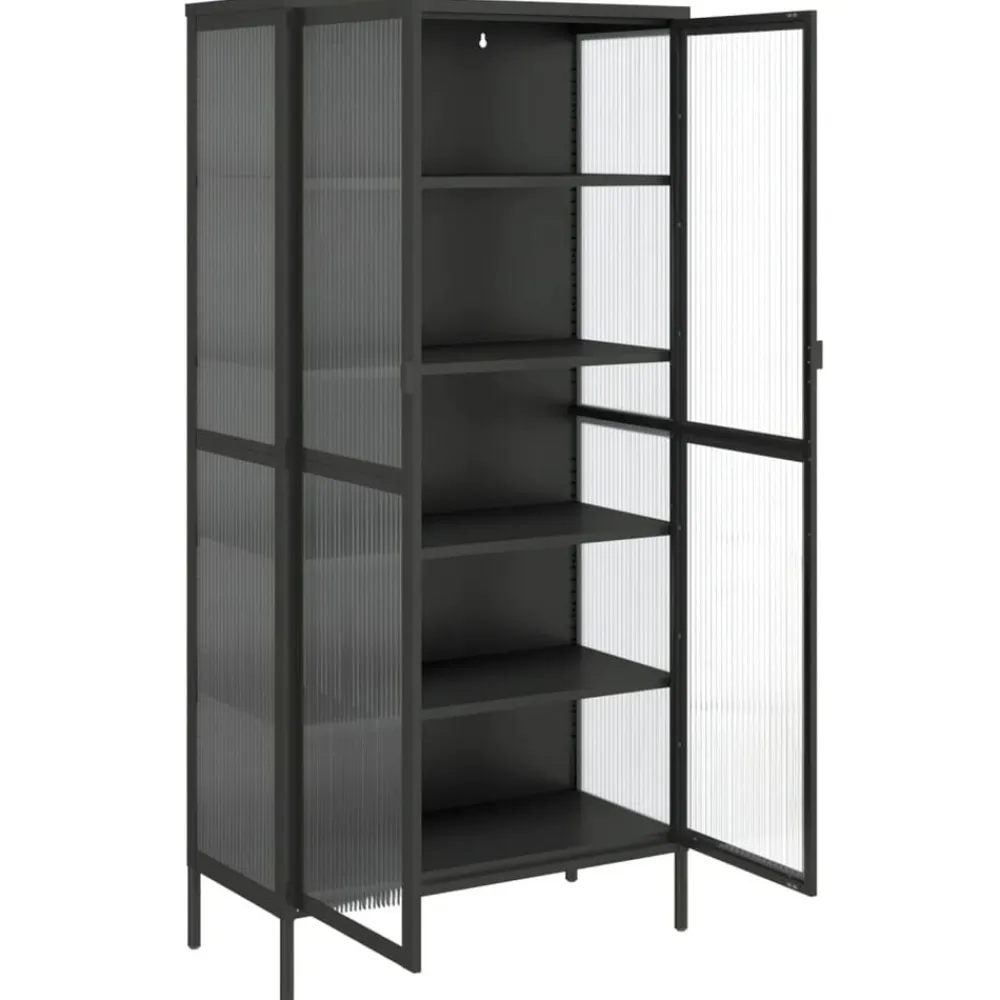 vidaXL Armarios Y Almacenamiento-Aparador alto vidrio y acero negro 85x40x180 cm