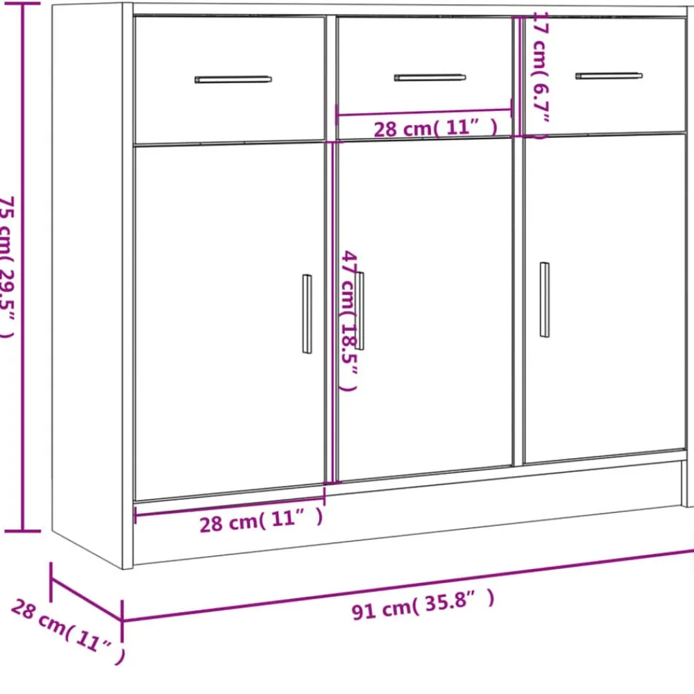 vidaXL Aparador 91x28x75 cm madera de ingeniería Blanco Discount