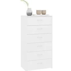 vidaXL Aparador con 6 cajones madera contrachapada 50x34x96 cm Blanco Discount