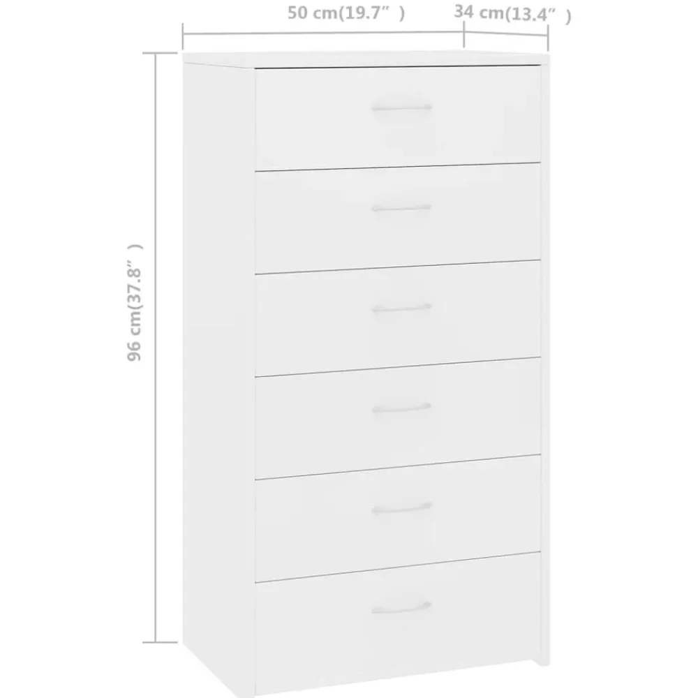vidaXL Aparador con 6 cajones madera contrachapada 50x34x96 cm Blanco Discount