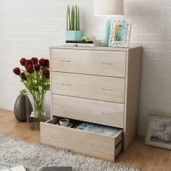 vidaXL Aparador con 4 cajones color 60x30,5x71 cm Roble Clearance