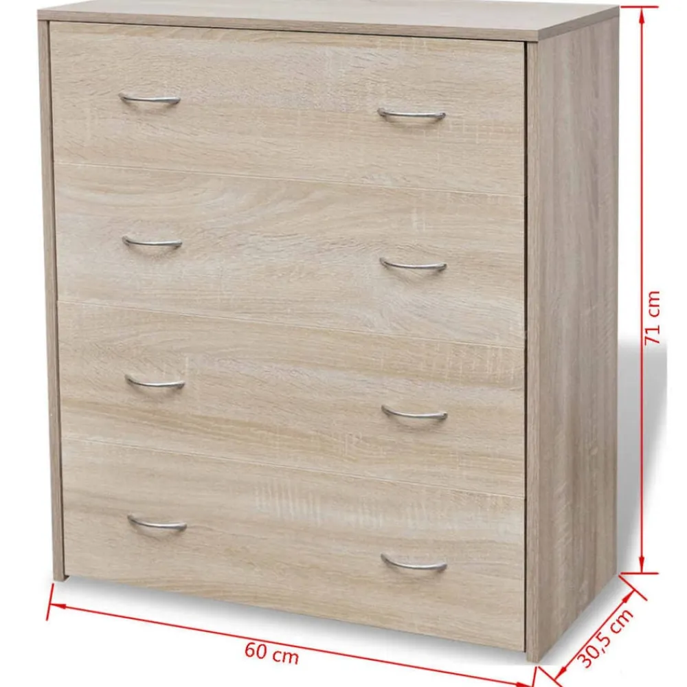 vidaXL Aparador con 4 cajones color 60x30,5x71 cm Roble Clearance
