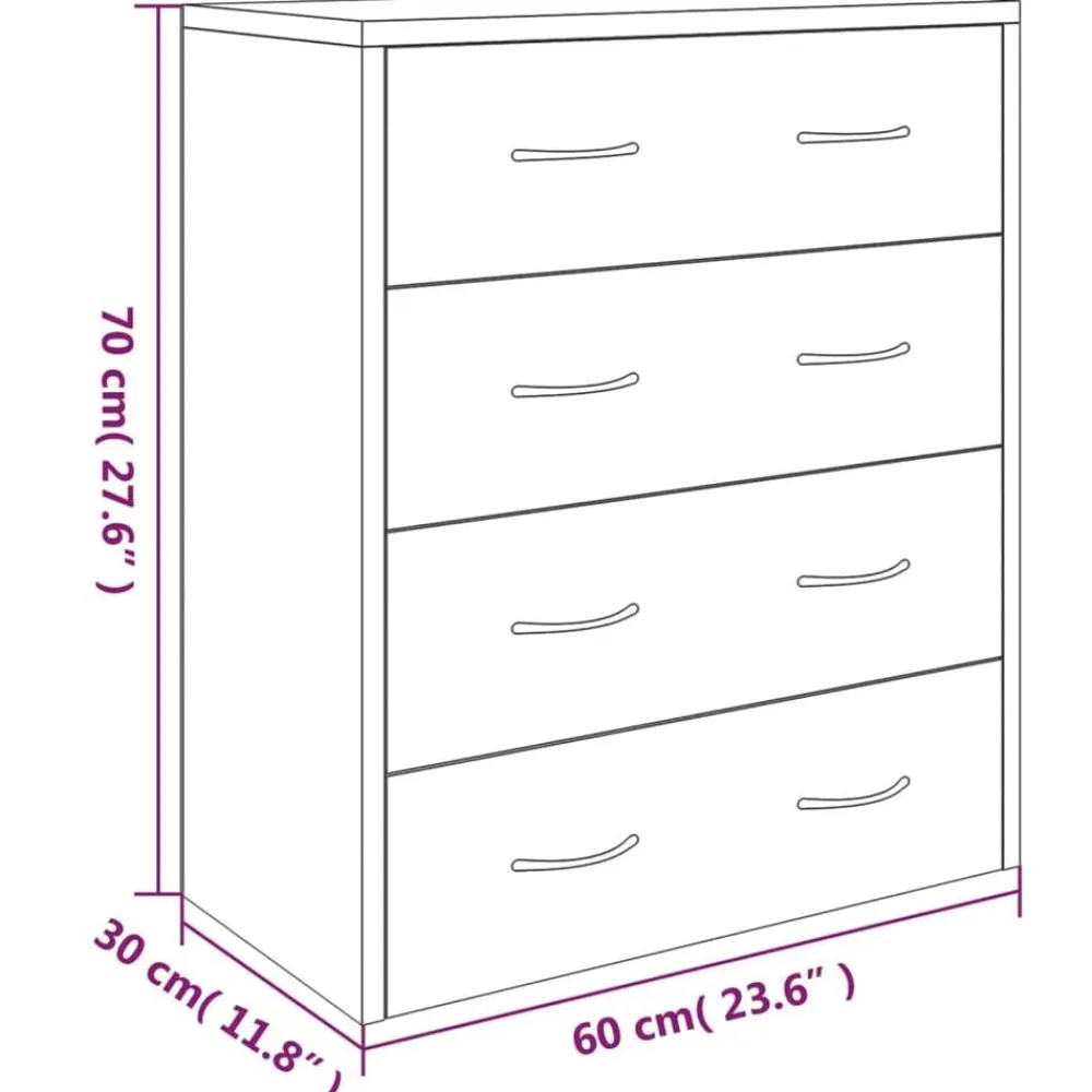 vidaXL Armarios Y Almacenamiento-Aparador con 4 cajones gris hormigón 60x30,5x71 cm