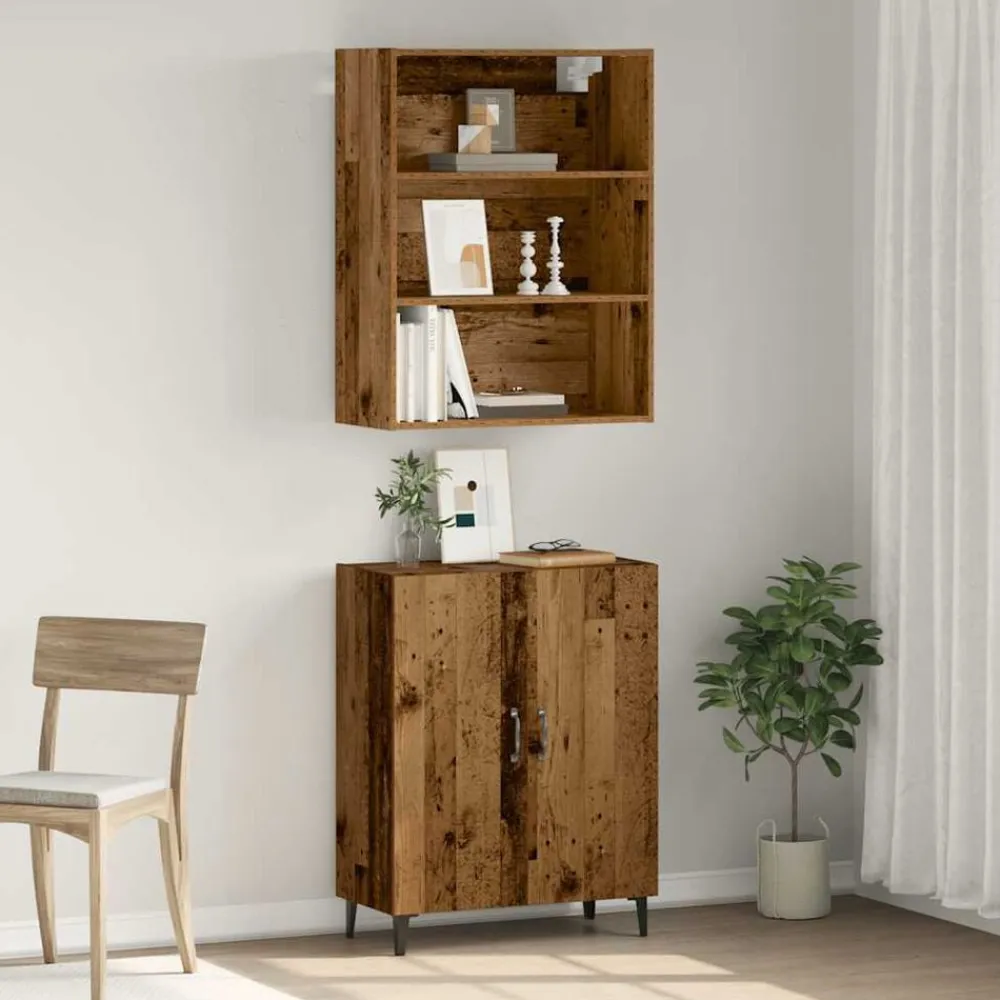 vidaXL Armarios Y Almacenamiento-Aparador con armario de pared madera antigua madera ingeniería
