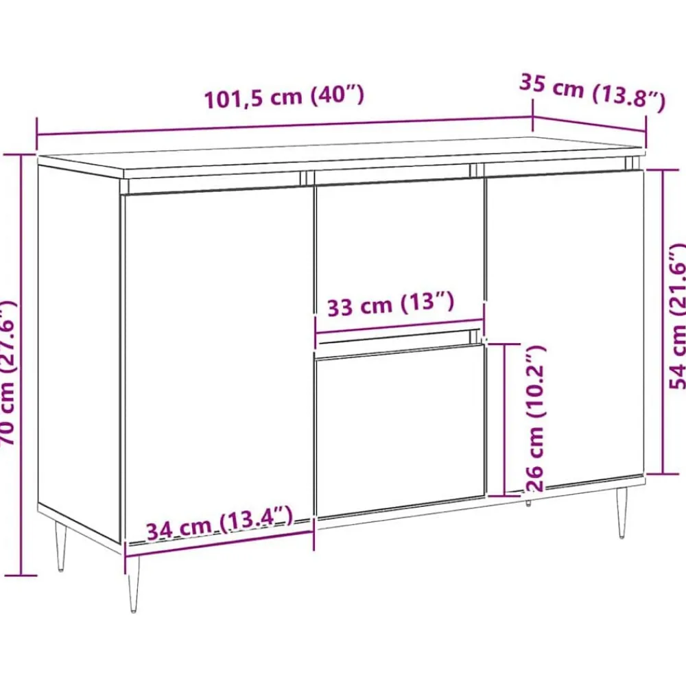 vidaXL Armarios Y Almacenamiento-Aparador con cajón Roble artesanal 101,5 x 35 x 70 cm