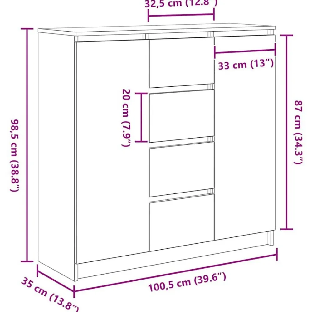 vidaXL Aparador con cajones madera vieja 100,5x35x98,5 cm Madera antigua Hot