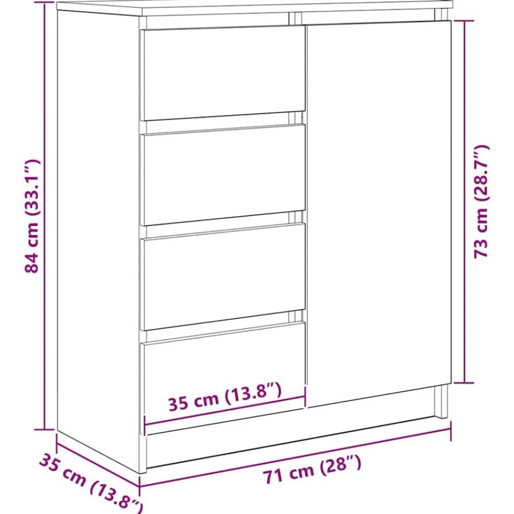 vidaXL Armarios Y Almacenamiento-Aparador con cajones gris hormigón 71x35x84cm madera ingeniería