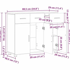 vidaXL Aparador con estante FLORIN 88,5 x 30,5 x 73 cm Roble Sonoma Discount