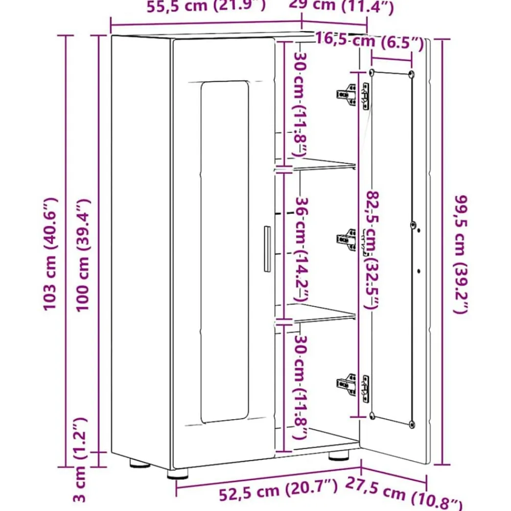 vidaXL Conjuntos De Muebles-Aparador con estante FLORIN Roble artesanal 55,5 x 29 x 103 cm