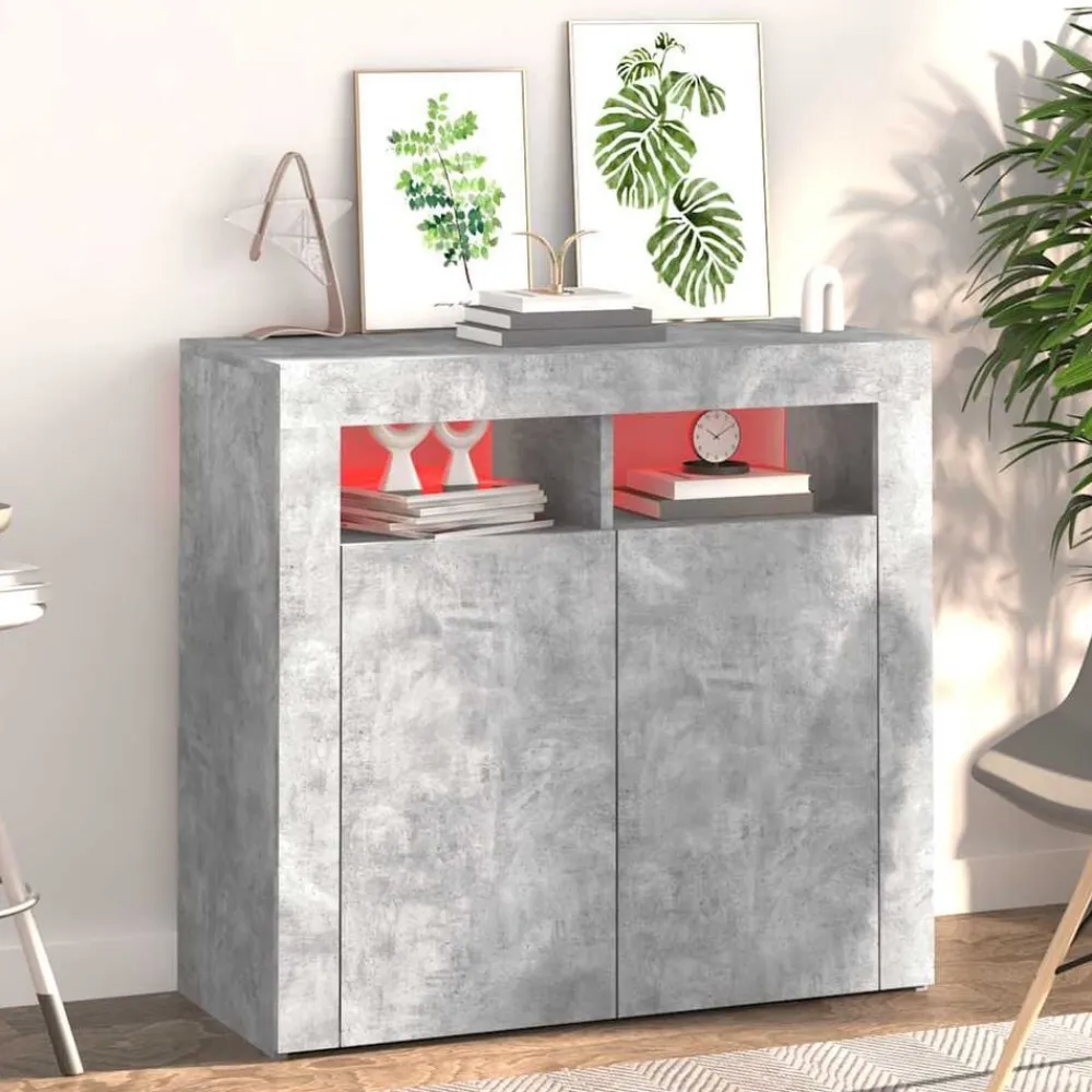 vidaXL Armarios Y Almacenamiento-Aparador con luces LED gris hormigón 80x35x75 cm
