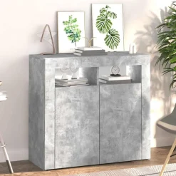vidaXL Armarios Y Almacenamiento-Aparador con luces LED gris hormigón 80x35x75 cm