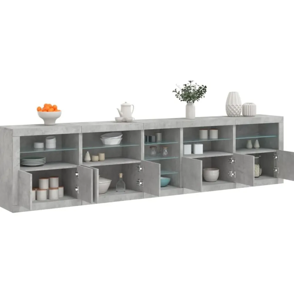 vidaXL Aparador con luces LED gris hormigón 283x37x67 cm Gris hormigón New