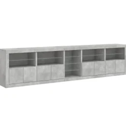 vidaXL Aparador con luces LED gris hormigón 283x37x67 cm Gris hormigón New