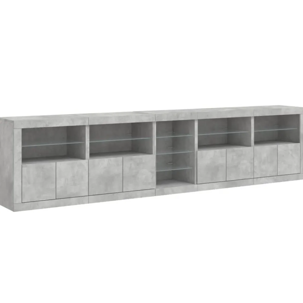 vidaXL Aparador con luces LED gris hormigón 283x37x67 cm Gris hormigón New
