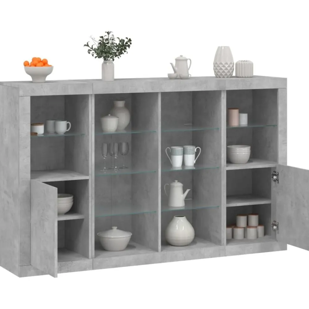 vidaXL Aparador con luz LED 3 pzas madera de ingeniería gris hormigón Gris hormigón Online