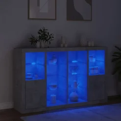 vidaXL Aparador con luz LED 3 pzas madera de ingeniería gris hormigón Gris hormigón Online