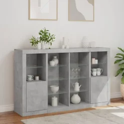 vidaXL Aparador con luz LED 3 pzas madera de ingeniería gris hormigón Gris hormigón Online