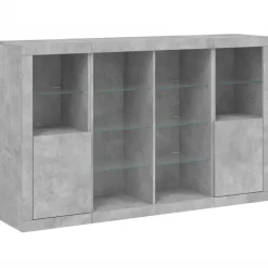 vidaXL Aparador con luz LED 3 pzas madera de ingeniería gris hormigón Gris hormigón Online