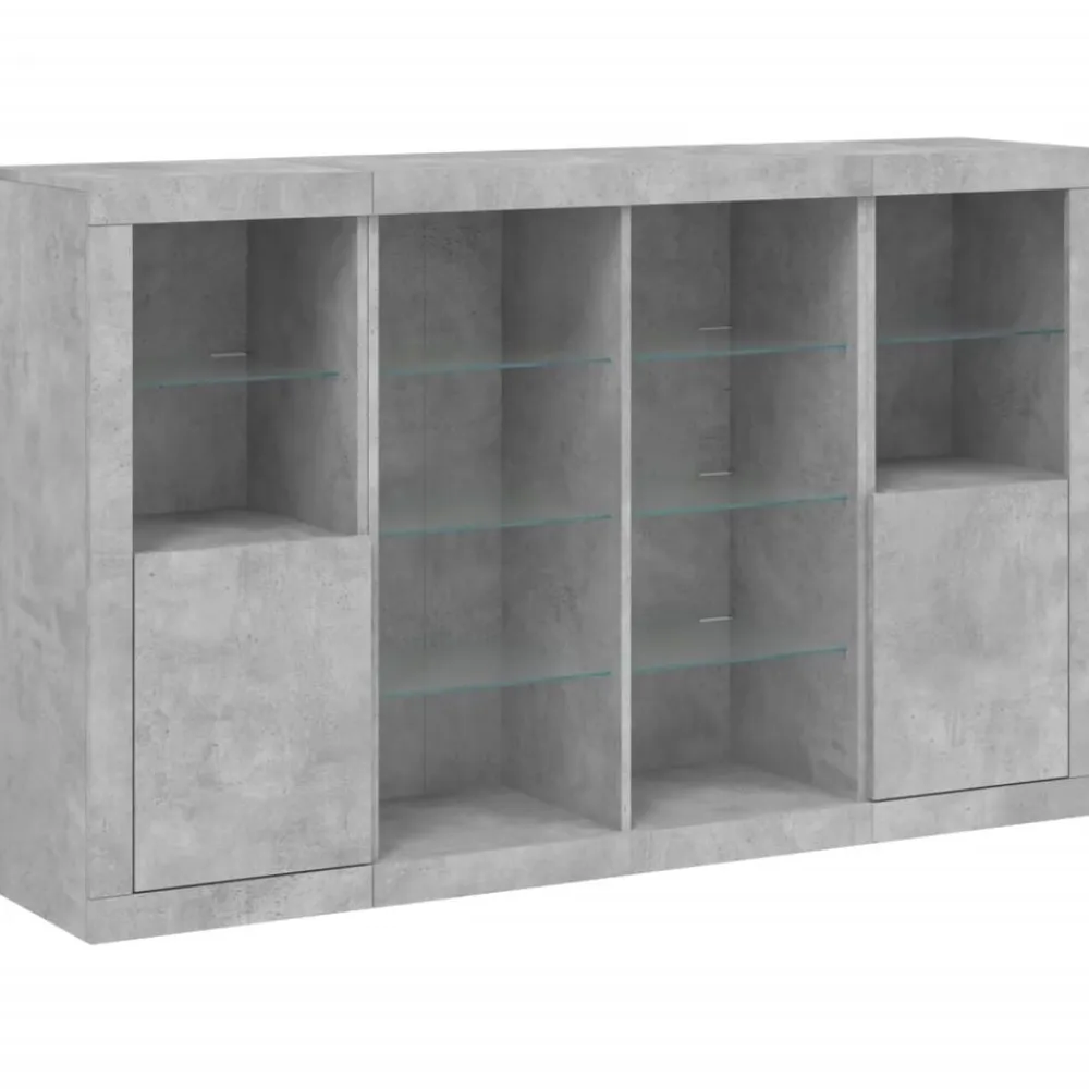 vidaXL Aparador con luz LED 3 pzas madera de ingeniería gris hormigón Gris hormigón Online