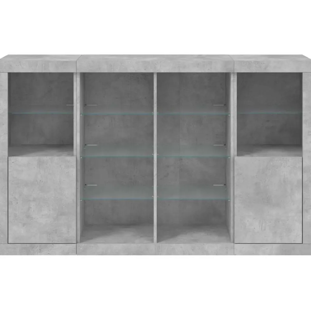 vidaXL Aparador con luz LED 3 pzas madera de ingeniería gris hormigón Gris hormigón Online