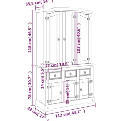 vidaXL Armarios Y Almacenamiento-Aparador Corona madera maciza pino mexicano 112x43x196 cm