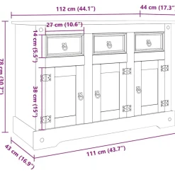 vidaXL Armarios Y Almacenamiento-Aparador Corona madera maciza pino mexicano 112x43x78 cm