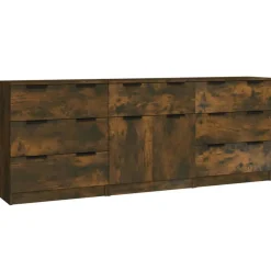 vidaXL Aparador de 3 piezas madera contrachapada color Roble ahumado New