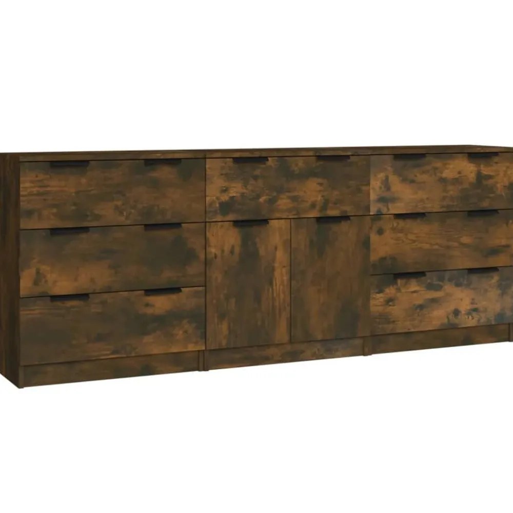 vidaXL Aparador de 3 piezas madera contrachapada color Roble ahumado New