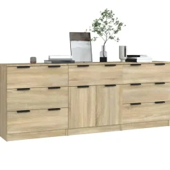 vidaXL Aparador de 3 piezas madera contrachapada color Roble Sonoma Outlet