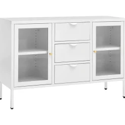 vidaXL Aparador de acero y vidrio templado 105x35x70 cm Blanco Outlet