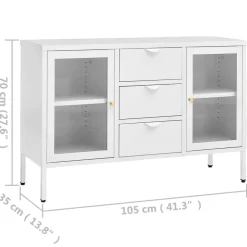 vidaXL Aparador de acero y vidrio templado 105x35x70 cm Blanco Outlet