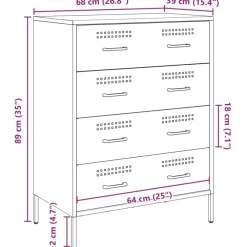 vidaXL Aparador de acero gris 68x39x89 cm Antracita Outlet