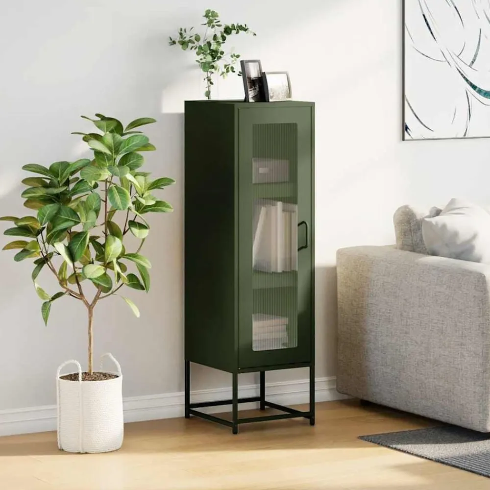 vidaXL Aparador de acero laminado en frío 36x39x123 cm Verde oliva Hot