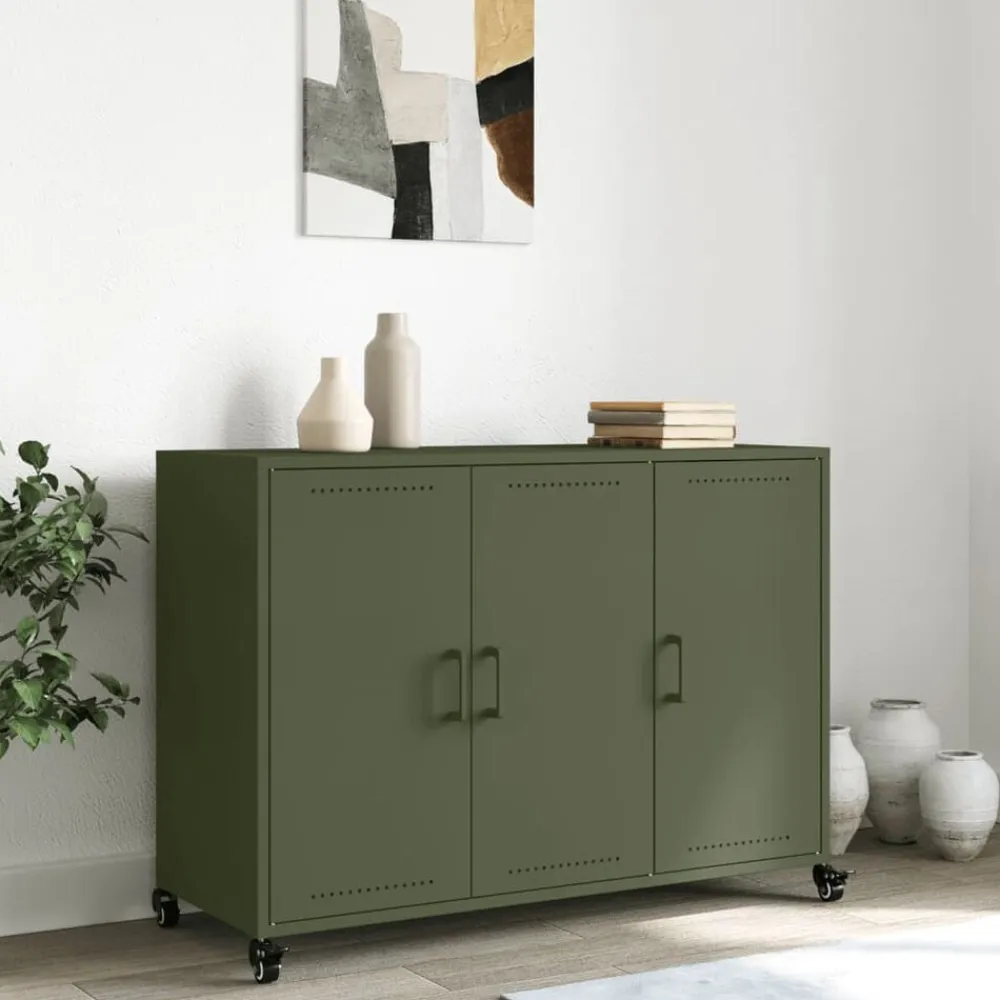 vidaXL Aparador de acero oliva 100,5x39x72 cm Verde Online