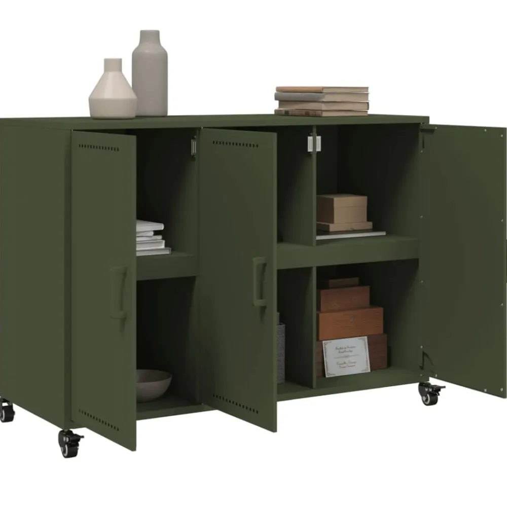 vidaXL Aparador de acero oliva 100,5x39x72 cm Verde Online