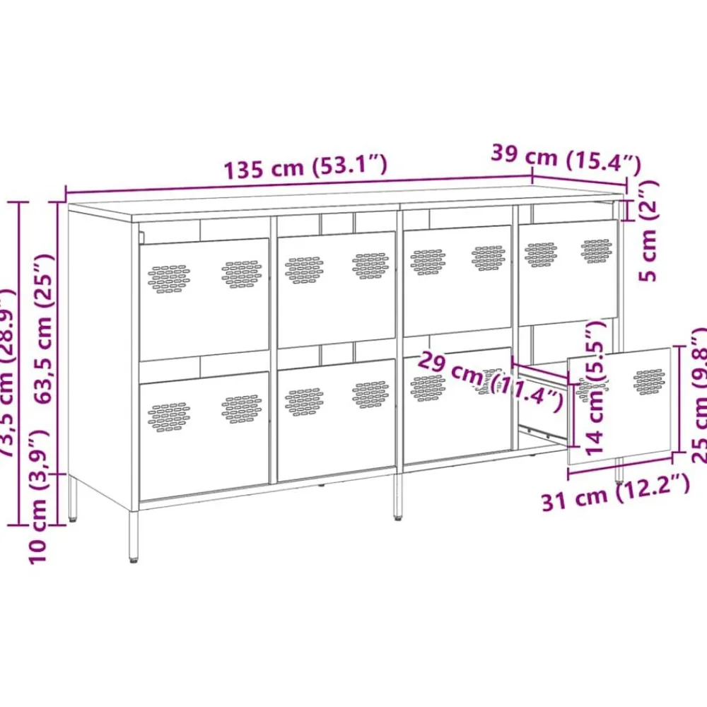 vidaXL Aparador de acero laminado en frío 135x39x73,5 cm Rosa