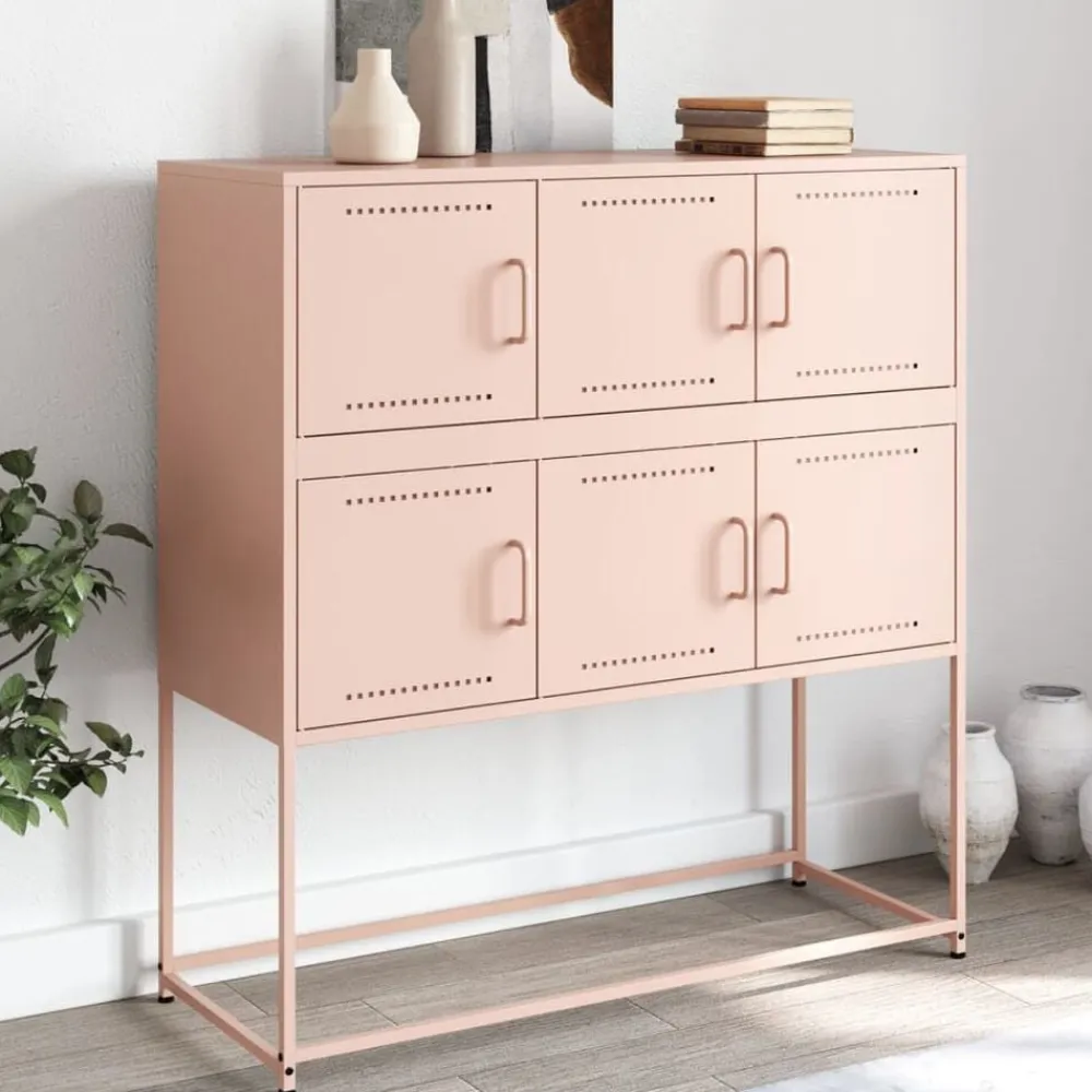 vidaXL Aparador de acero laminado en frío 100,5x39x107 cm Rosa Clearance