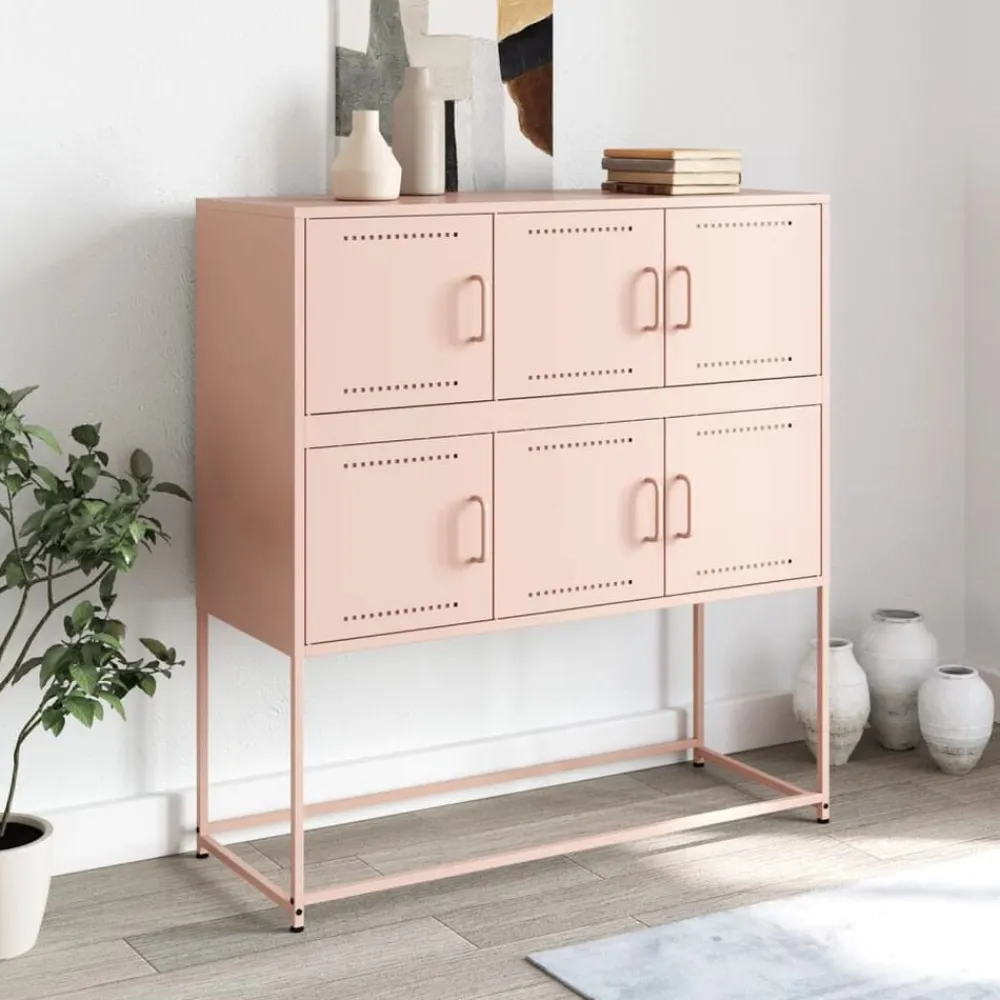 vidaXL Aparador de acero laminado en frío 100,5x39x107 cm Rosa Clearance
