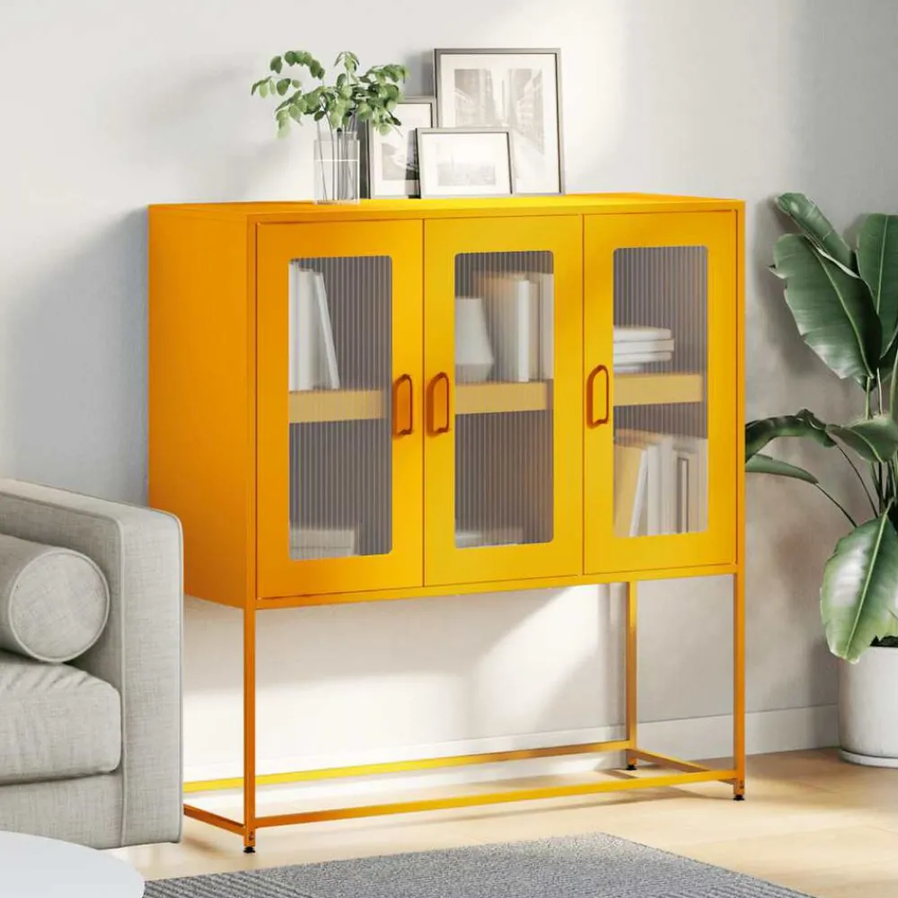 vidaXL Aparador de acero laminado en frío amarillo 100,5x39x107 cm Amarillo mostaza