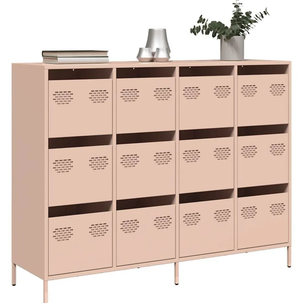 vidaXL Aparador de acero laminado en frío 135x39x103,5 cm Rosa Discount