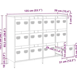 vidaXL Aparador de acero laminado en frío 135x39x103,5 cm Rosa Discount