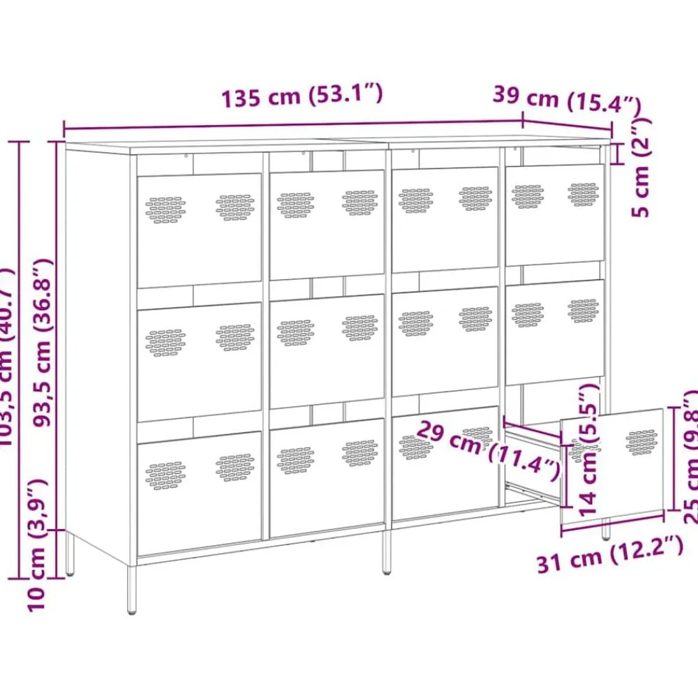 vidaXL Aparador de acero laminado en frío 135x39x103,5 cm Rosa Discount