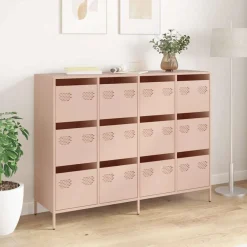 vidaXL Aparador de acero laminado en frío 135x39x103,5 cm Rosa Discount