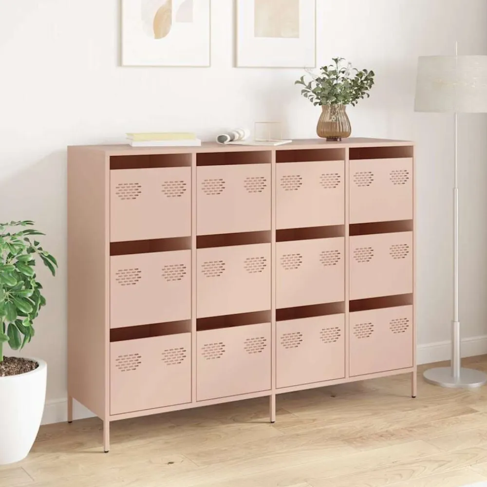 vidaXL Aparador de acero laminado en frío 135x39x103,5 cm Rosa Discount