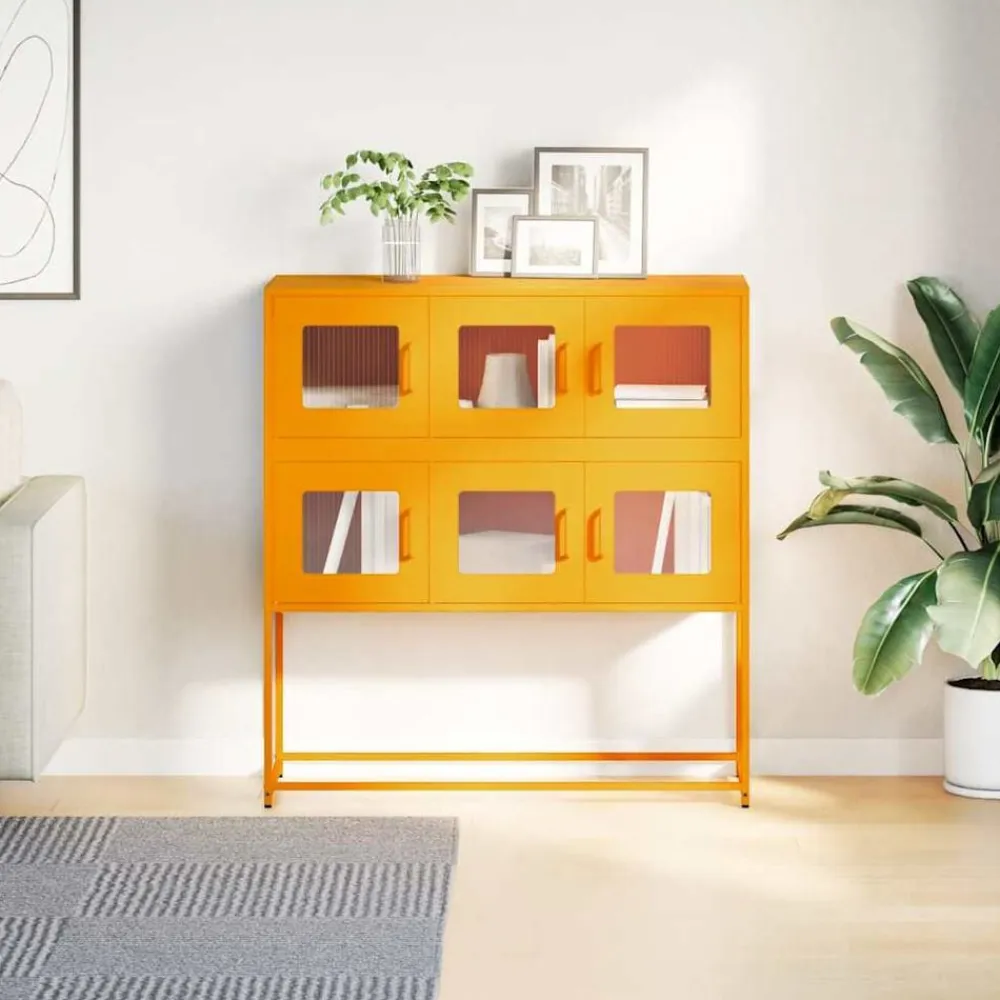vidaXL Aparador de acero laminado en frío amarillo 100,5x39x107 cm Amarillo mostaza