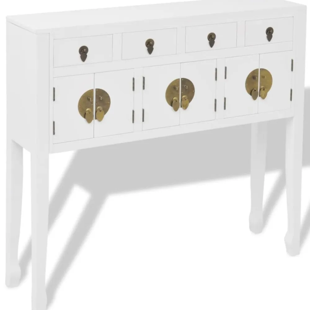 vidaXL Armarios Y Almacenamiento-Aparador de estilo chino de madera maciza blanco
