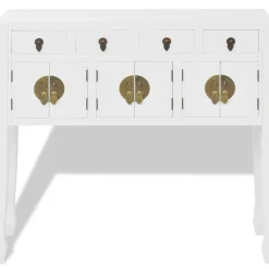 vidaXL Armarios Y Almacenamiento-Aparador de estilo chino de madera maciza blanco