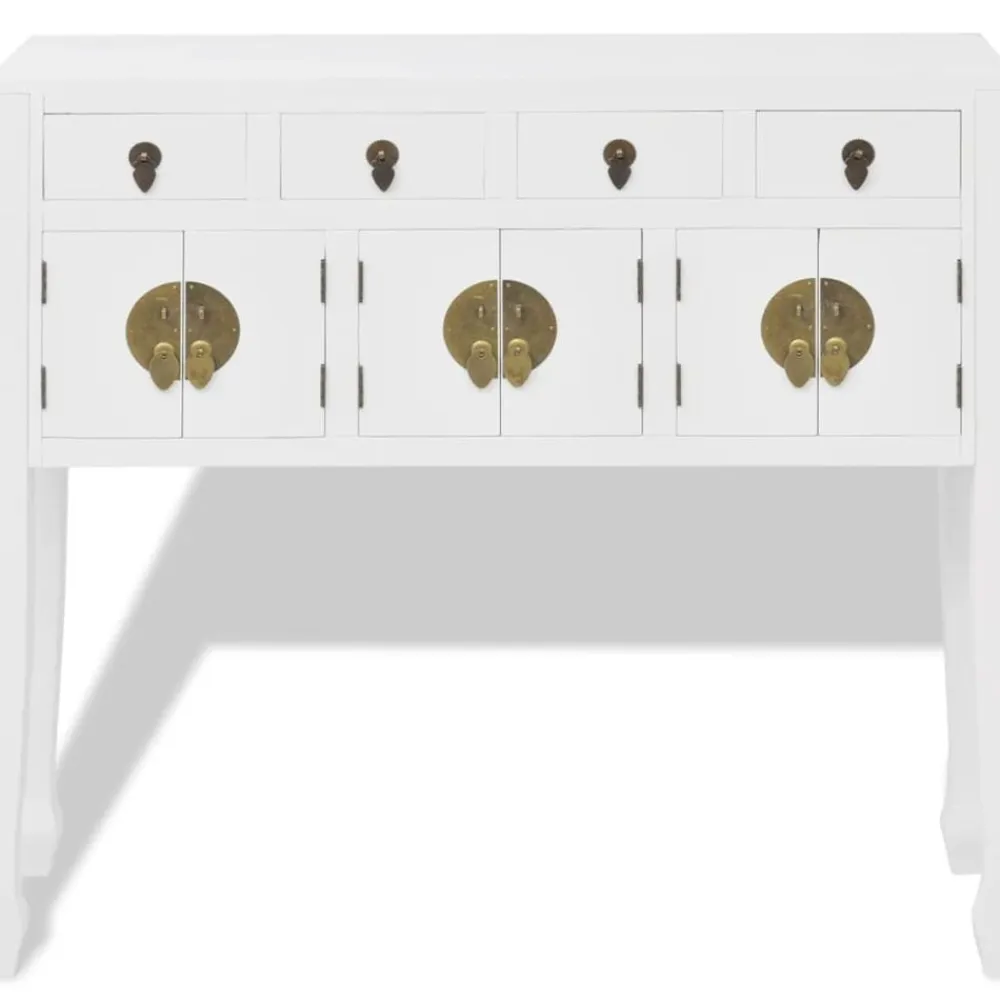 vidaXL Armarios Y Almacenamiento-Aparador de estilo chino de madera maciza blanco