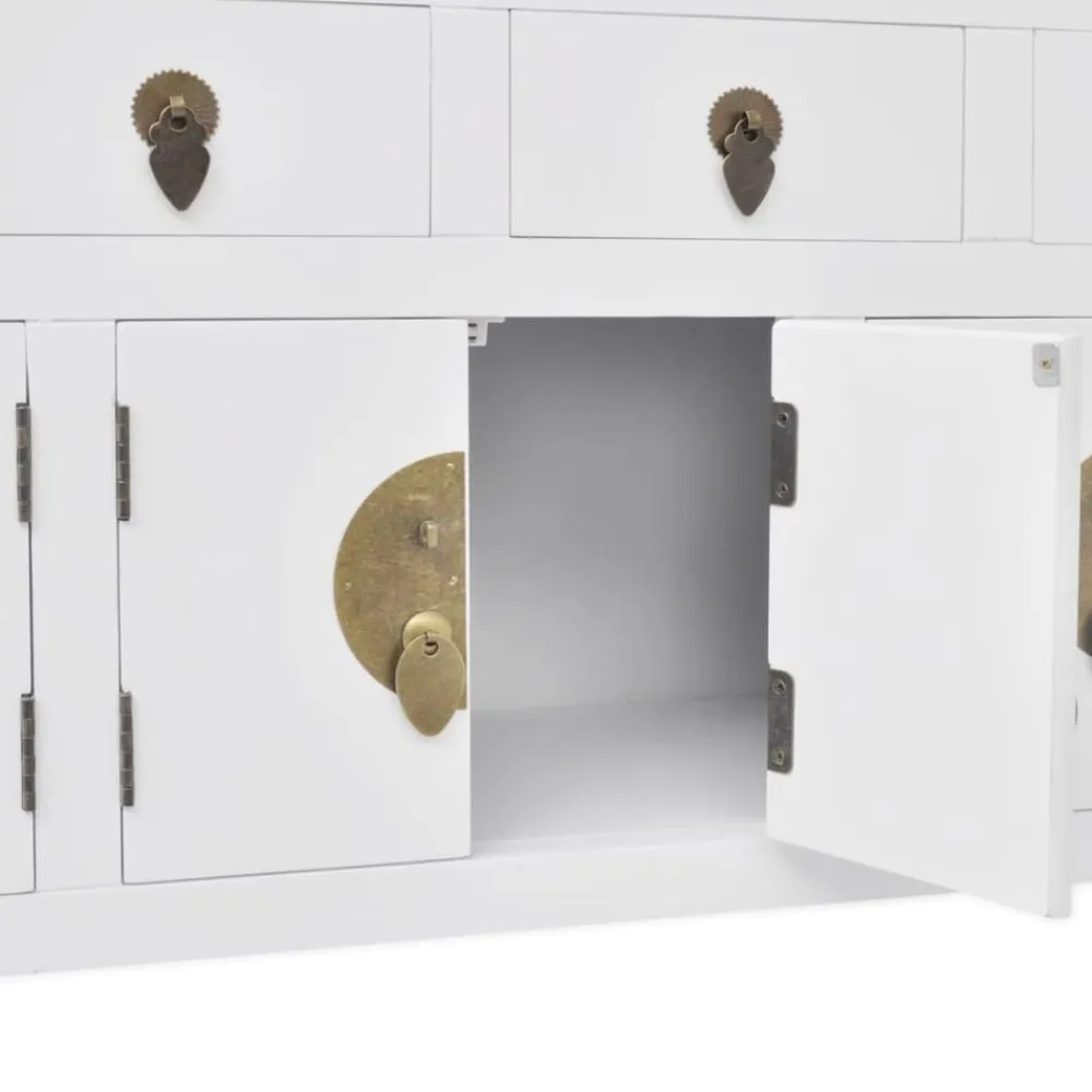 vidaXL Armarios Y Almacenamiento-Aparador de estilo chino de madera maciza blanco