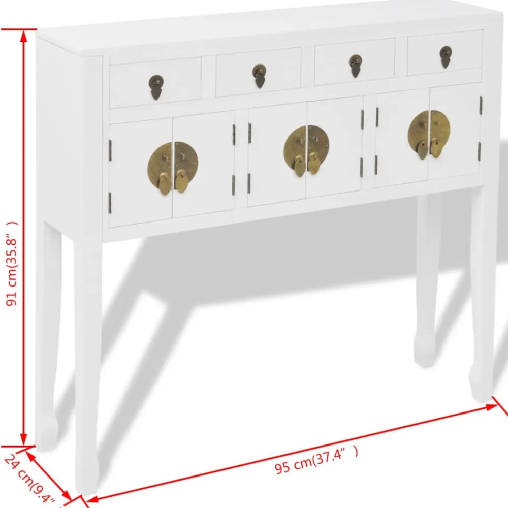 vidaXL Armarios Y Almacenamiento-Aparador de estilo chino de madera maciza blanco